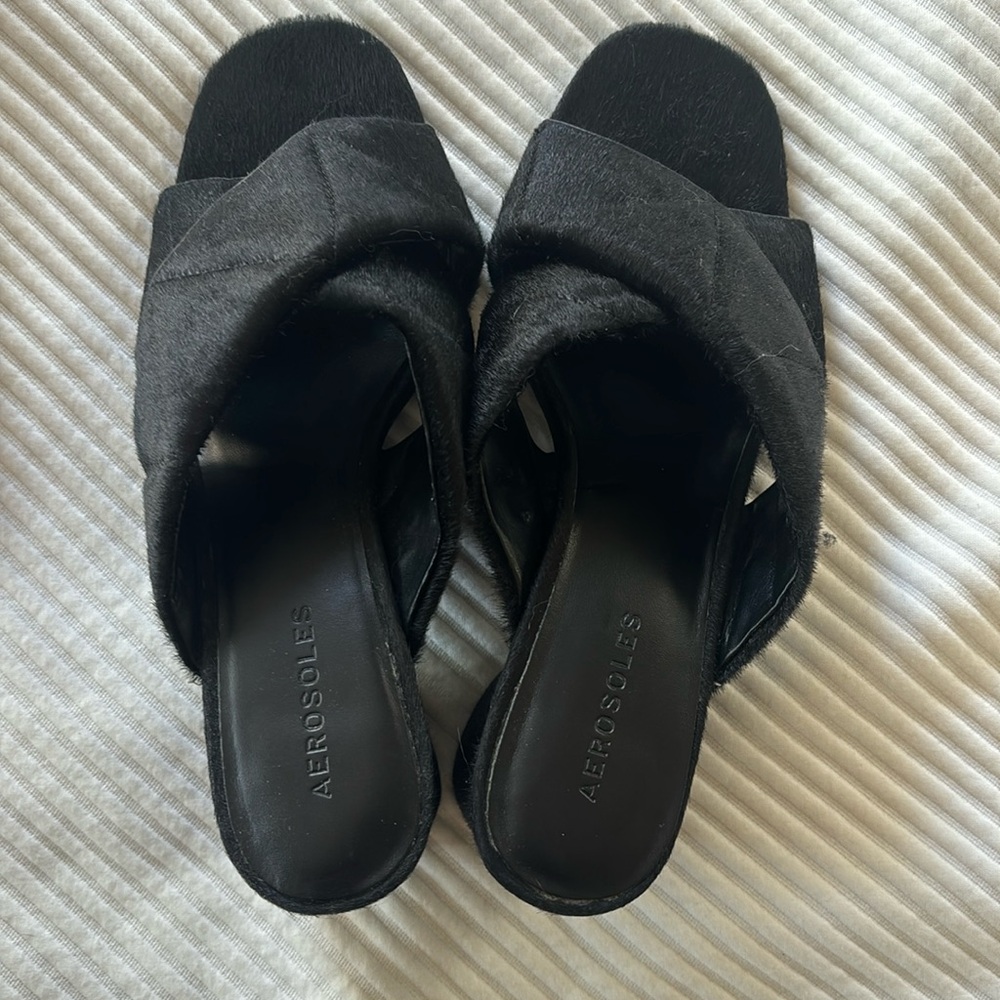 Aerosoles mules 3” platform heel excellent shape size 9 black velvet